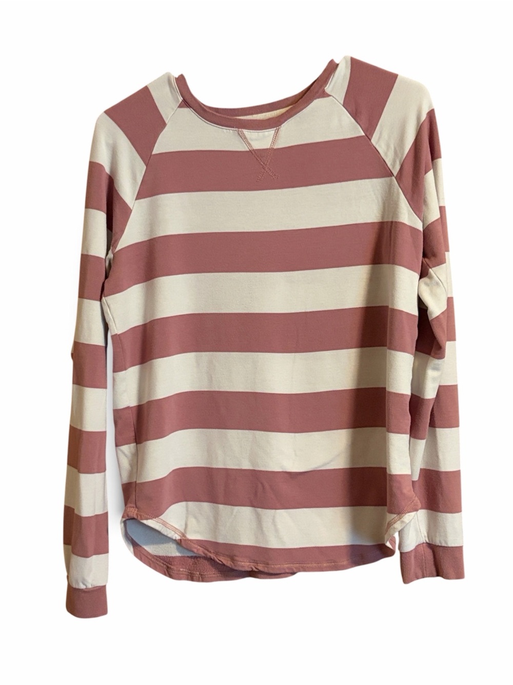Thread and Supply Striped Crewneck Sweatshirt Dusty Rose Cream Small